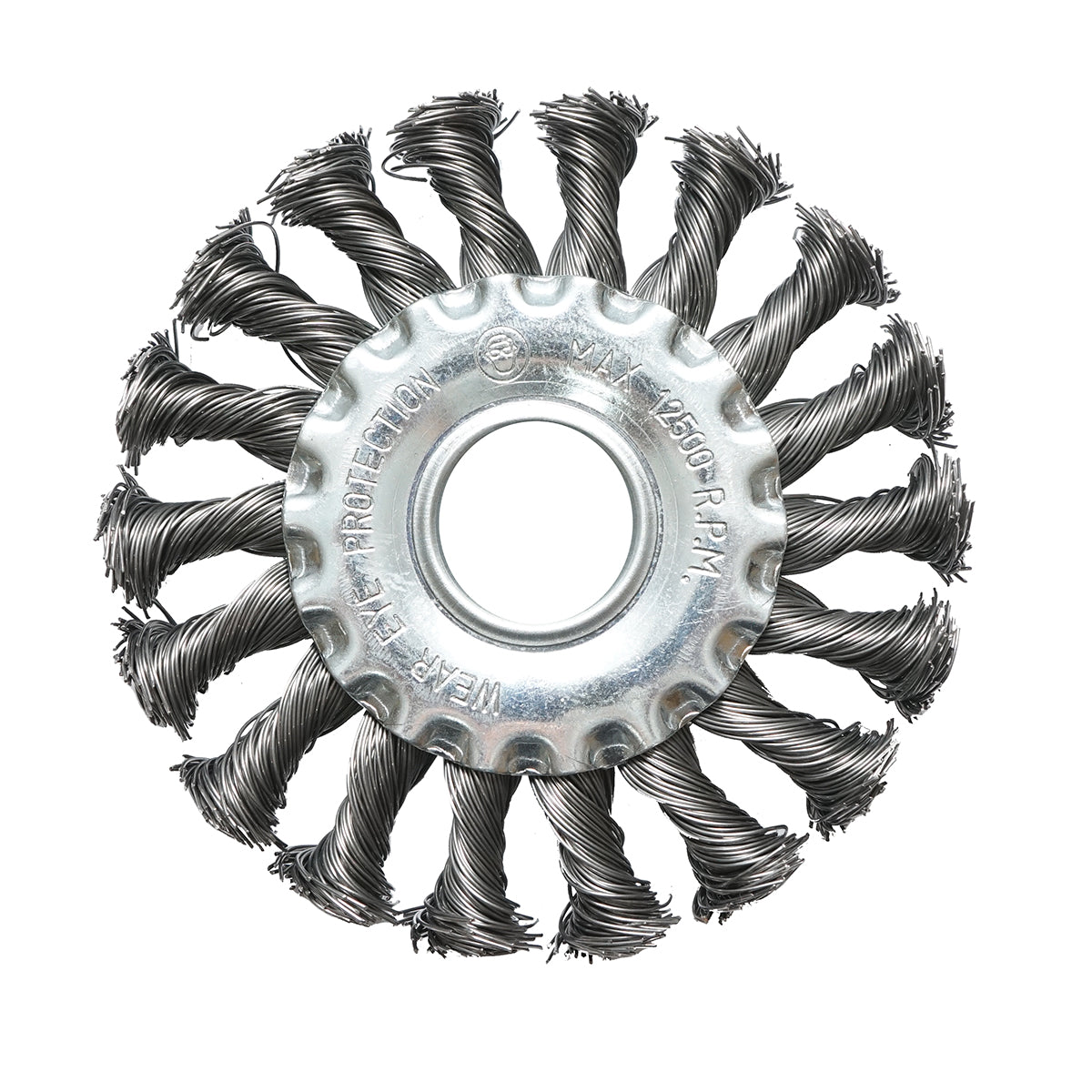 Circular wire brush 100mm with twisted steel wire 0.5mm, inner diameter 22.23mm for deburring iron, brass, removing paint, metallic deposits Crownman